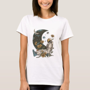 Camiseta Boho Celestiais Lua Astronauta no Espaço