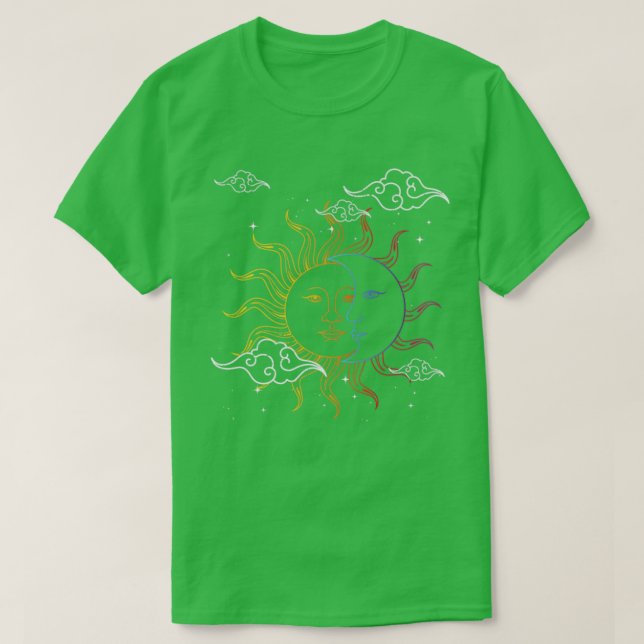 Camiseta Boho Celestial Astrologia do Sol em Lua Astronomia (Frente do Design)