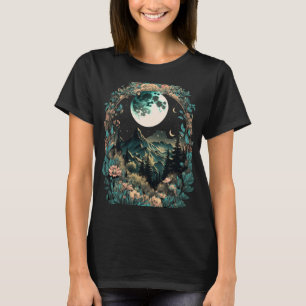 Camiseta Boho Chic Floral Moon Mountain Forest Retro