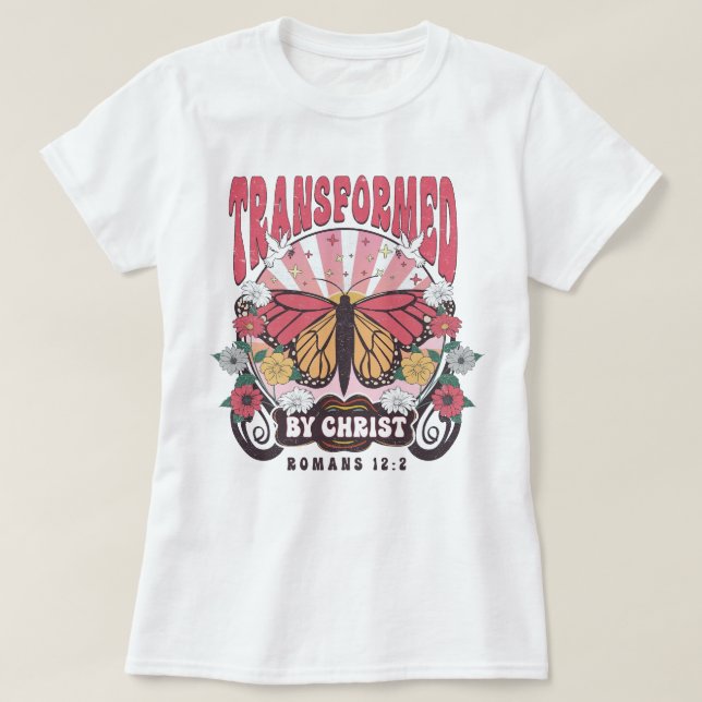 Camiseta Boho Christian Bíblia Verso Transformado por Crist (Frente do Design)