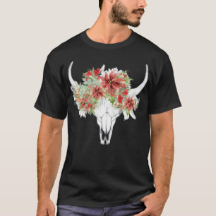 Camiseta Boho Christmas Steer Longhorn Skull