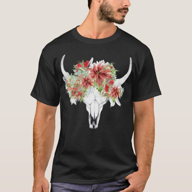 Camiseta Boho Christmas Steer Longhorn Skull (Frente)