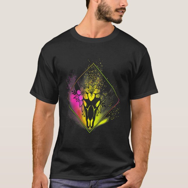 Camiseta Boho Cow Skull Flowers Diamond Pink And Yellow Spl (Frente)