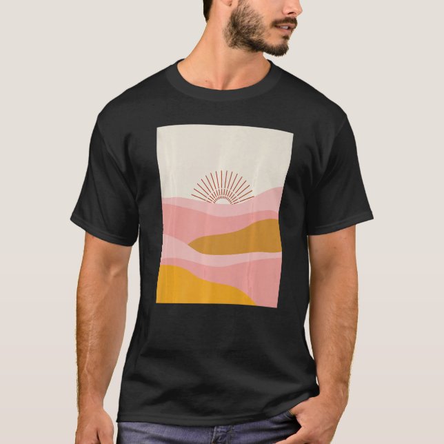 Camiseta Boho Desert Sun Sunset Waves em rosa, laranja e C (Frente)