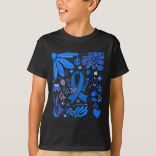Camiseta Boho Diabetes Floral Sensibilização Azul Fita Tipo