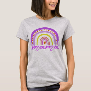 Camiseta Boho Doodle Coração Arco-Íris Mama.