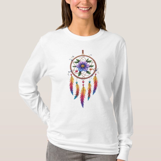 Camiseta Boho Dreamcatcher Design Long Sleeve for Peaceful (Frente)