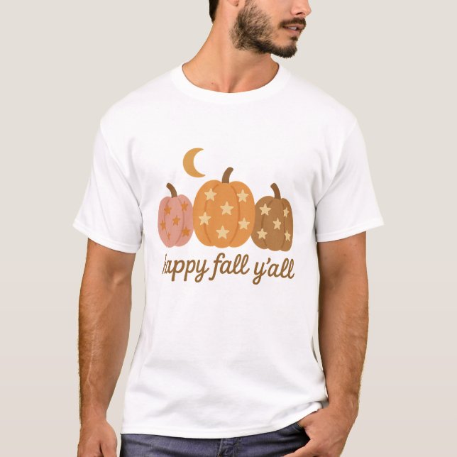 Camiseta Boho Feliz Outono Pessoal Abóboras Estreladas (Frente)