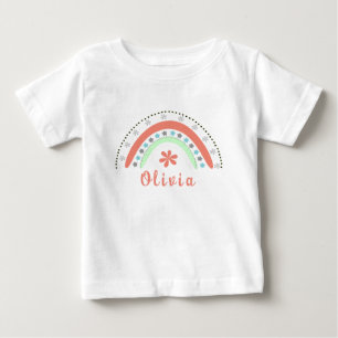 Camiseta Boho Floral Arco-Íris Com Nome Personalizado