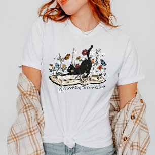 Camiseta Boho Floral Cat Bom Dia para Ler um Livro