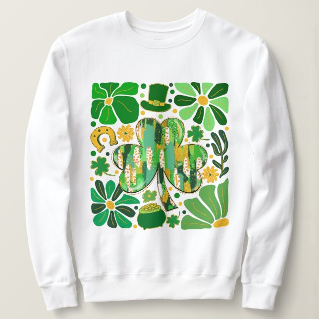 Camiseta Boho Floral Glitter Rua Patrick Day Shamrock (Frente do Design)