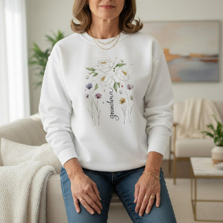 Camiseta Boho Floral Grandma White Flower Mother’s Day Gift