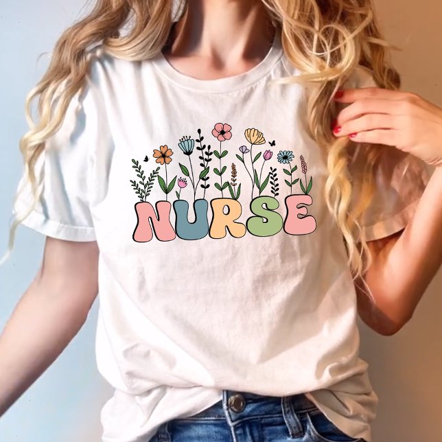 Camiseta Boho Floral Groovy Gift para enfermeira (Criador carregado)