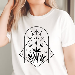 Camiseta Boho Geométrico Lua Crescente Botânico