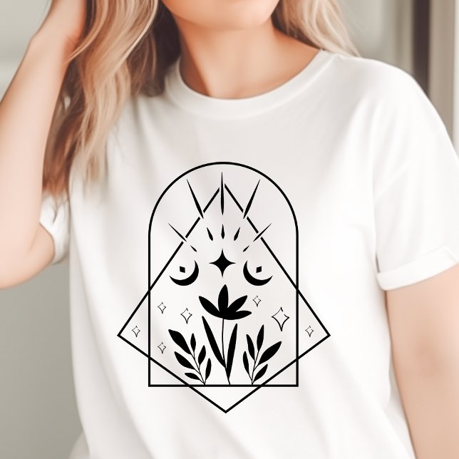 Camiseta Boho Geométrico Lua Crescente Botânico (Criador carregado)
