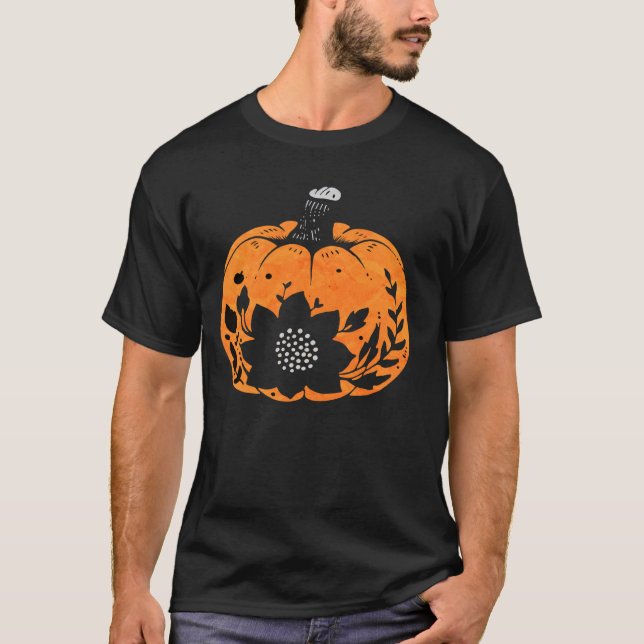 Camiseta Boho Halloween Pumpkin Art Outubro Spooky Veg Carv (Frente)