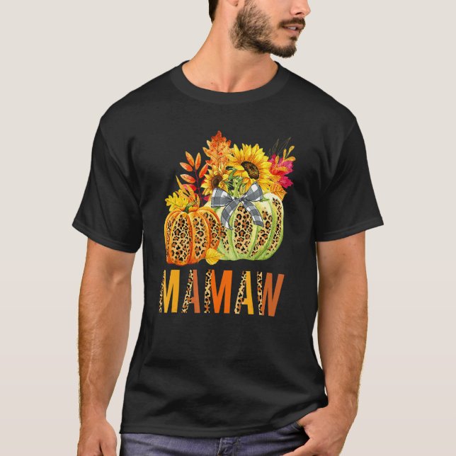 Camiseta Boho Leopard Pumpkins Mamaw Fall Leaves Autumn Tha (Frente)