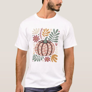 Camiseta Boho Leopardo Abóbora Outono � Floral Retro Outono