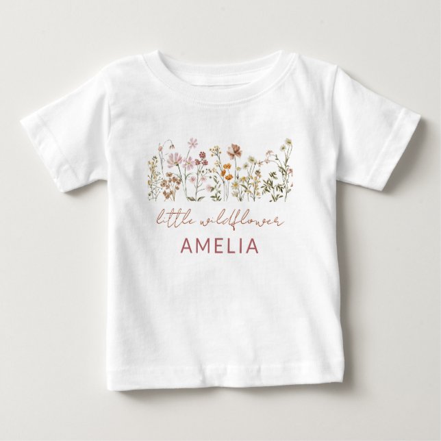 Camiseta Boho Little Wilflower primeiro aniversario Baby (Frente)
