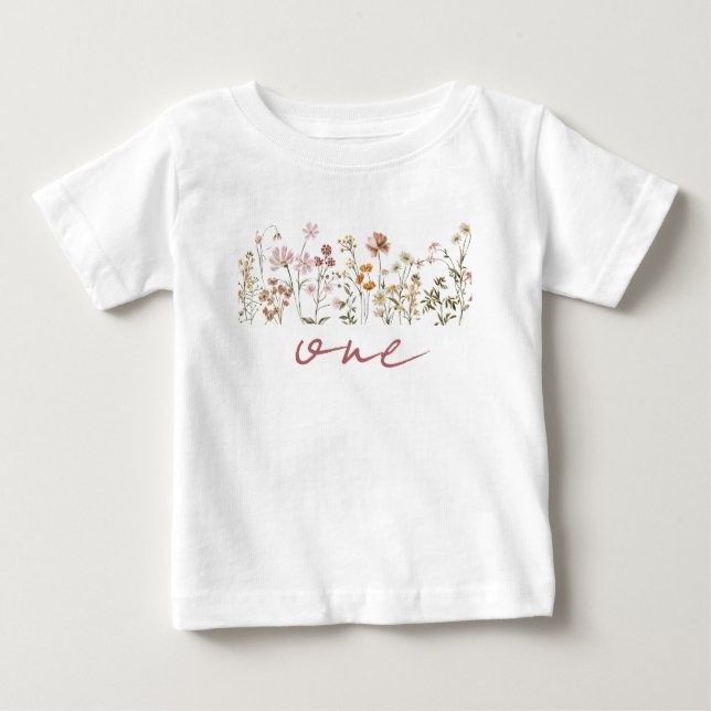 Camiseta Boho Little Wilflower primeiro aniversario Baby (Frente)
