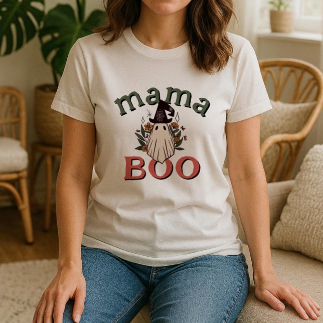 Camiseta Boho Mama Boo Cute Ghost Halloween Personalizado (Criador carregado)