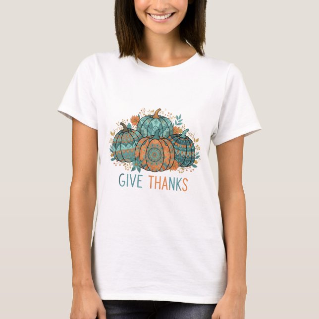 Camiseta Boho Mandala Pumpkins Give Thanks Thanksgiving (Frente)
