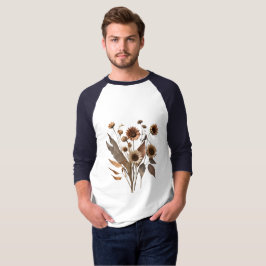 Camiseta Boho Minimalista Impressão de Arte Floral Seca