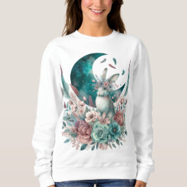 Camiseta Boho Moon Flowers Teal e Mauve Bunny Sweatshirt