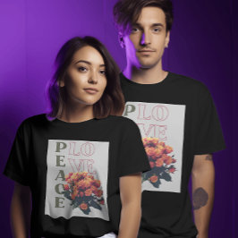 Camiseta Boho Paz & Amor Floral - Retro Groovy dos anos 70
