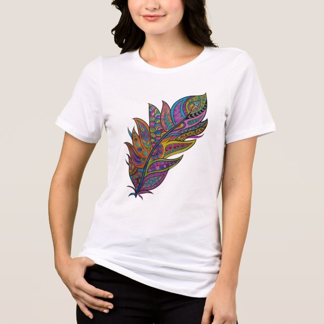 Camiseta Boho Pena Mandala Arco-íris (Frente)