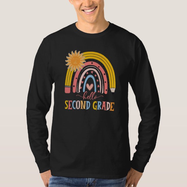 Camiseta Boho Rainbow Alô Alô Professor de 2º grau Primeiro (Frente)