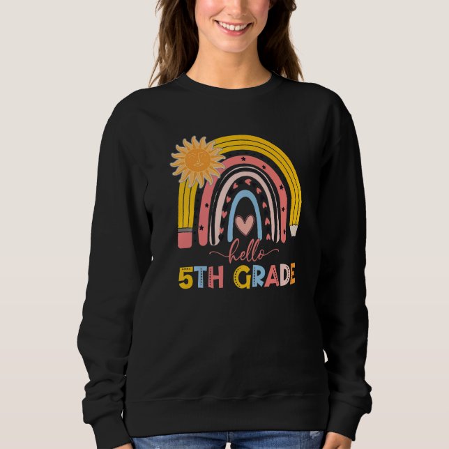 Camiseta Boho Rainbow Alô Professor Da Classe 5 Primeiro Di (Frente)