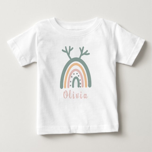 Camiseta Boho Rainbow Cute Com Nome Personalizado (Frente)