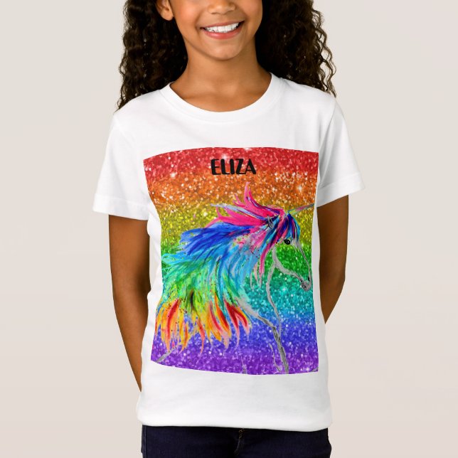 Camiseta Boho Rainbow Cute Girls Glitter Unicorn Kids (Frente)