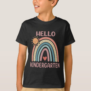 Camiseta Boho Rainbow Heart For Teachers Women Hello Kinder