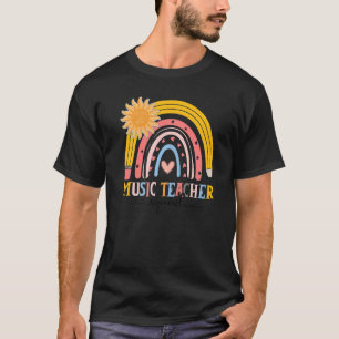 Camiseta Boho Rainbow Music Teacher Squad Primeiro Dia De S