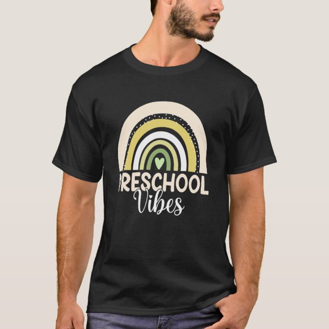 Camiseta Boho Rainbow Preschool Vibes Pre K Professores Bac (Frente)