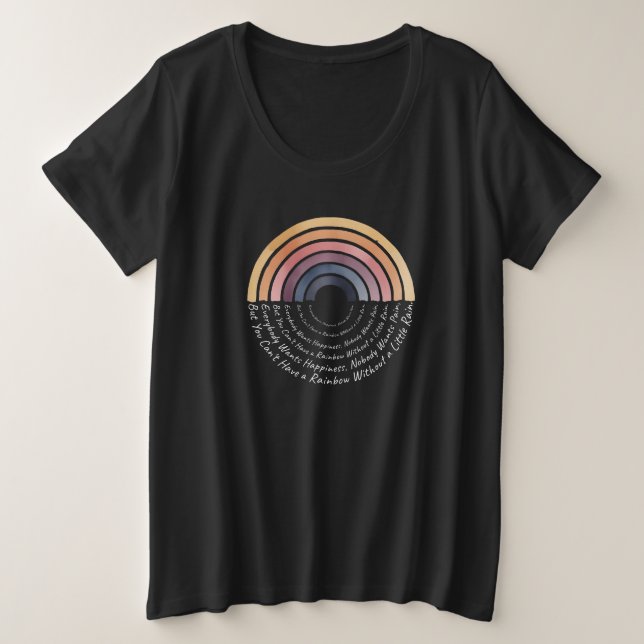 Camiseta Boho Rainbow Wisdom: Happiness & Rain Quote Art (Frente do Design)