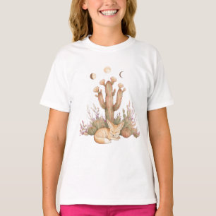 Camiseta Boho Raposa Fennec do Deserto Dormindo sob Cacto S