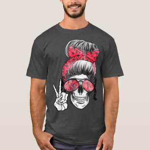 Camiseta Boho Skeleton Messy Bun Bandana Halloween Roupa