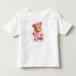 Camiseta Boho Teddy Bear Girl Pink Bear Floral Aniversário
