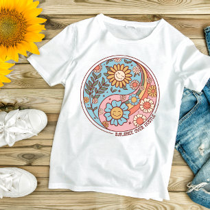 Camiseta Boho Tendência Floral Yin Yang Equilíbrio Sobre Ag