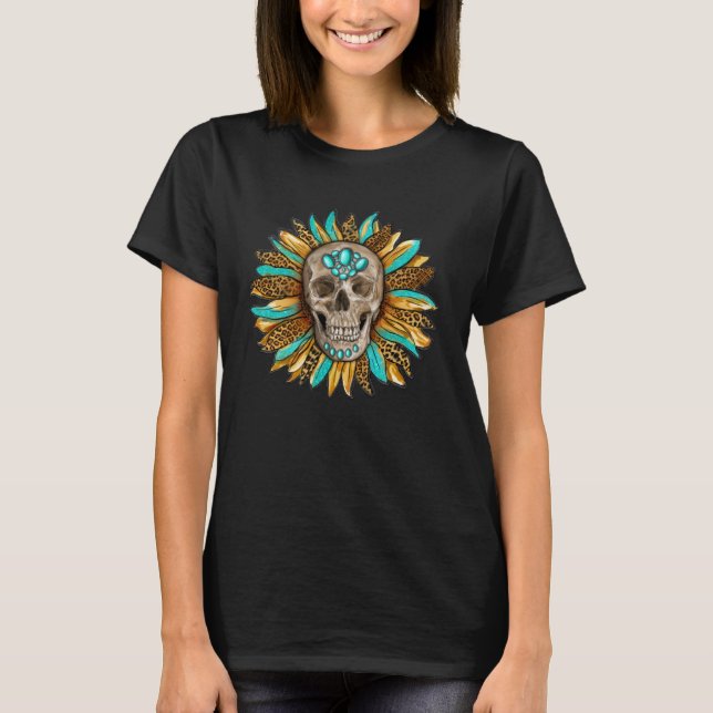 Camiseta Boho Turquoise skull sunflower turquoise Gypsy Sou (Frente)