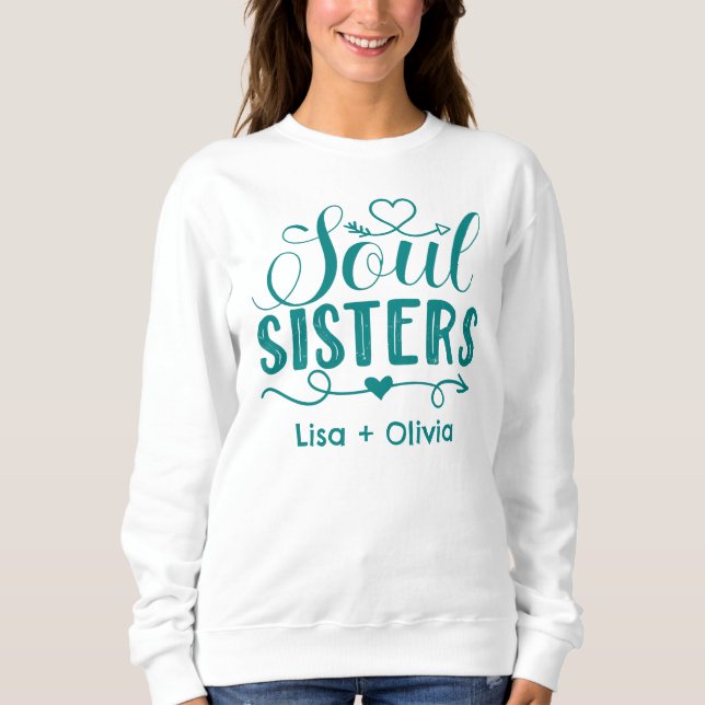 Camiseta Boho Turquoise Soul Sisters Script Nome Personaliz (Frente)