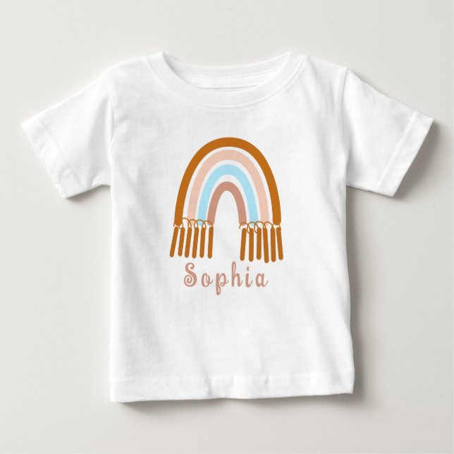 Camiseta Boho Whimsical Rainbow com Nome Personalizado (Frente)