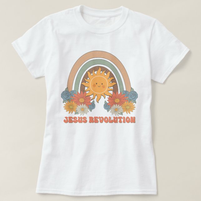 Camiseta Boho Wildflower Retro Sun Revolução Jesus (Frente do Design)