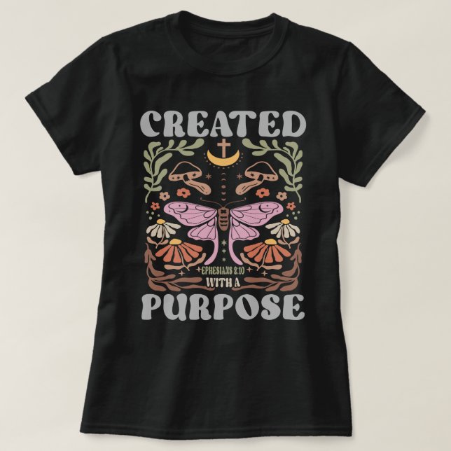 Camiseta Boho Womens Christian Criado com propósito (Frente do Design)