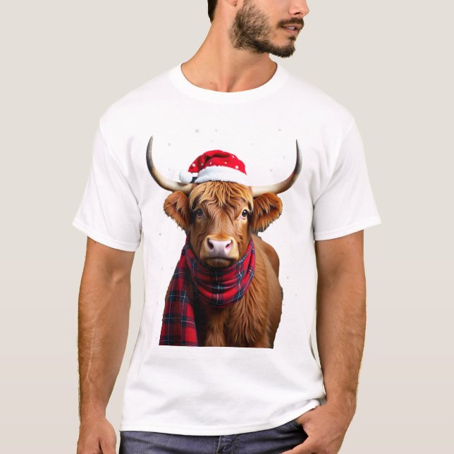 Camiseta Boho Xmas Natal Vaca das Terras Altas (1) (Frente)