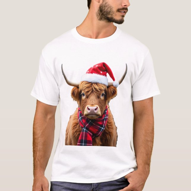 Camiseta Boho Xmas Natal Vaca das Terras Altas (2) (Frente)