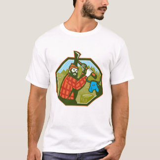 Camiseta Boi do azul do machado do lenhador de Paul Bunyan